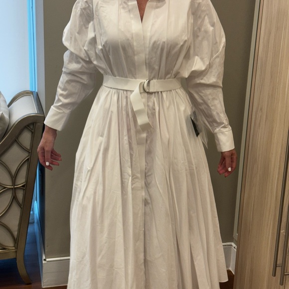 Norma Kamali White Long Sleeve Belted Dress - Picture 9 of 15